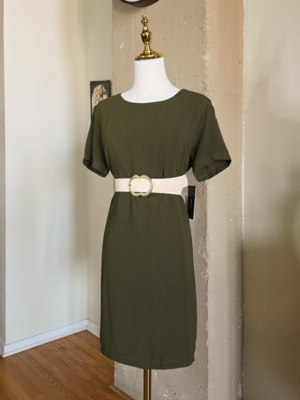 Lulus "Shift and Shout" Olive Green Short Sleeve Shift Dress Size Medium NWT - Picture 9 of 13